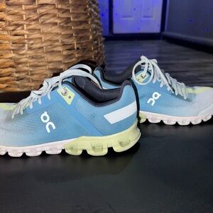 Women’s On Running Blue and Light Green Athletic Shoes